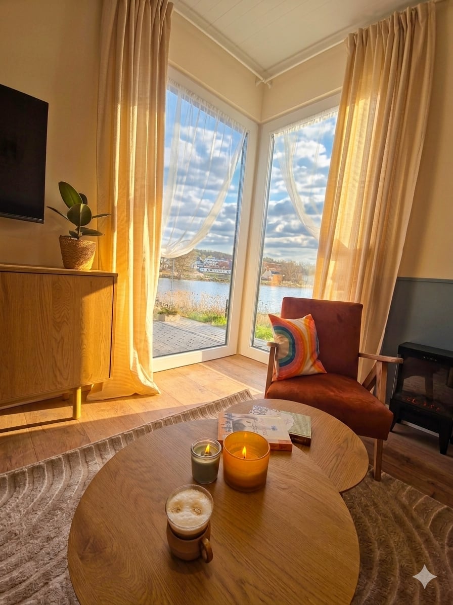 Detale wnętrza domku Tu i Teraz - ciepła atmosfera i starannie dobrane wyposażenie