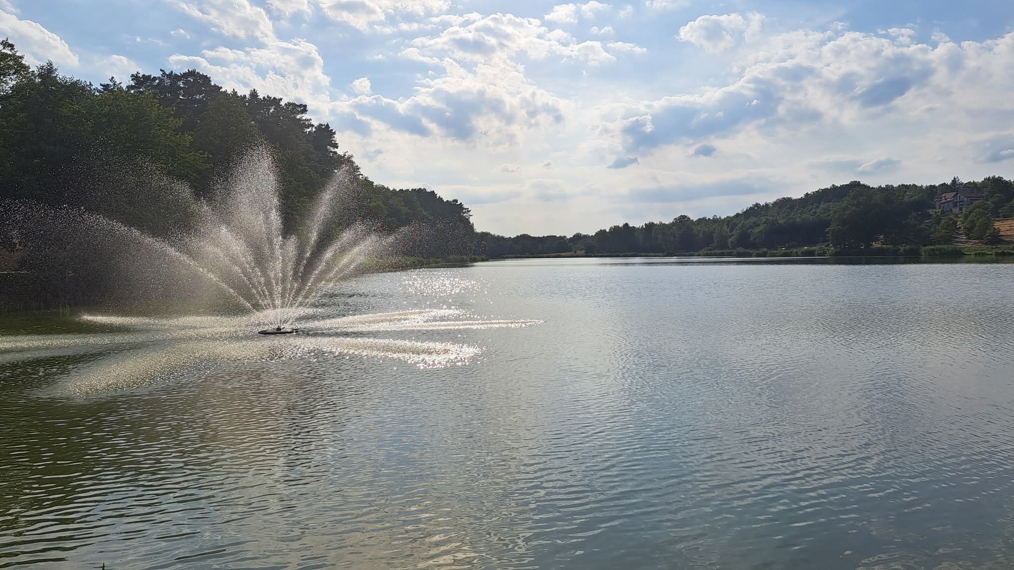 Zalew Karaś w słoneczny dzień - spokojne wody i zielone brzegi